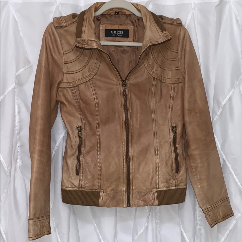 Guess Genuine Leather Moto Jacket